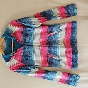 Burtons Womens L Durable Goods Zip Up Hoodie  Embroidered Spell Out Striped